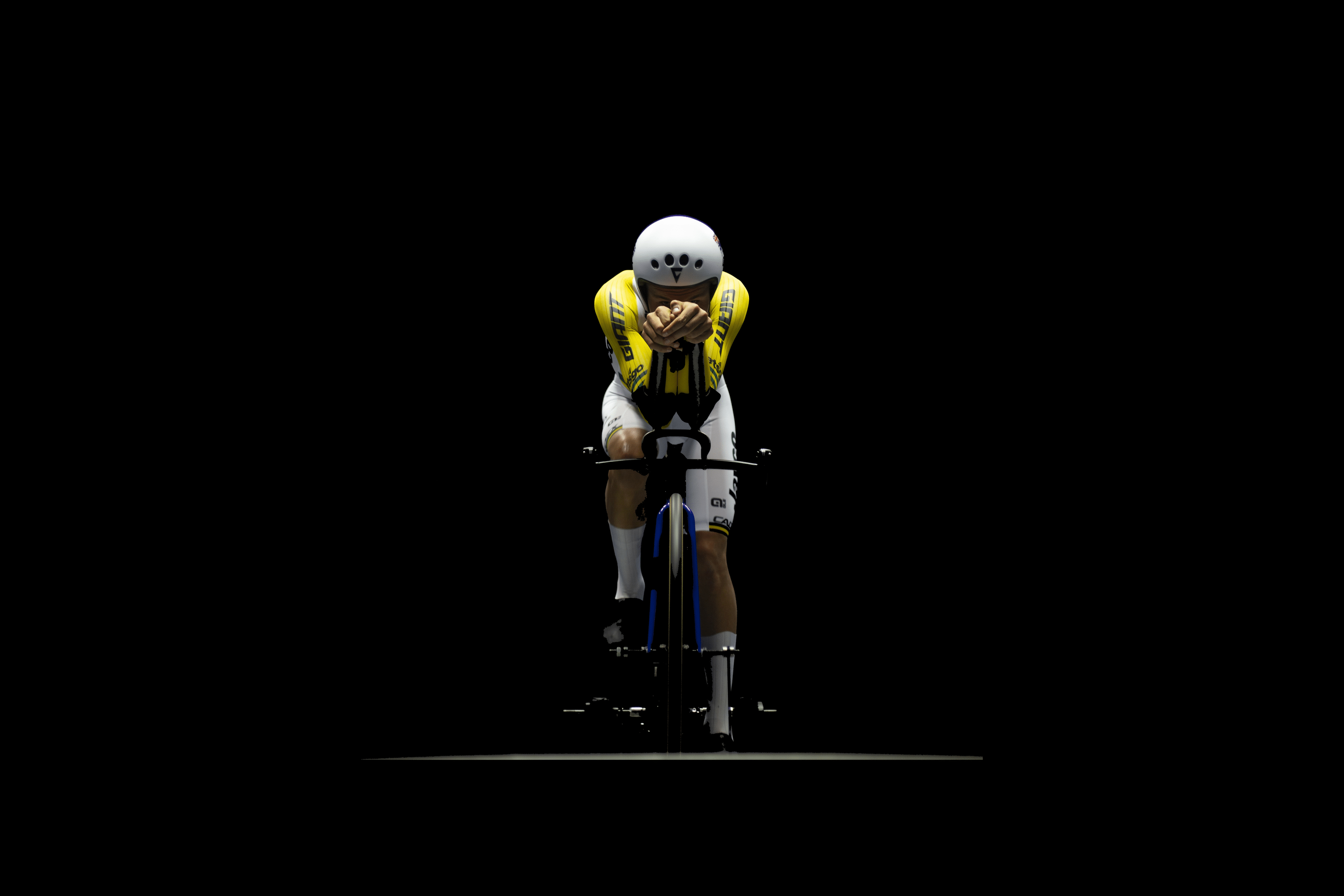 Rider head on in the wind tunnel